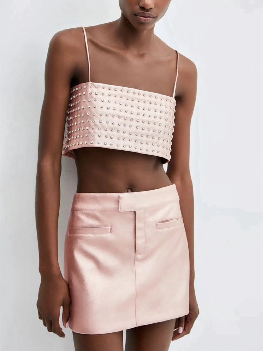Mango MNG Embellished Pink Crop Top Small